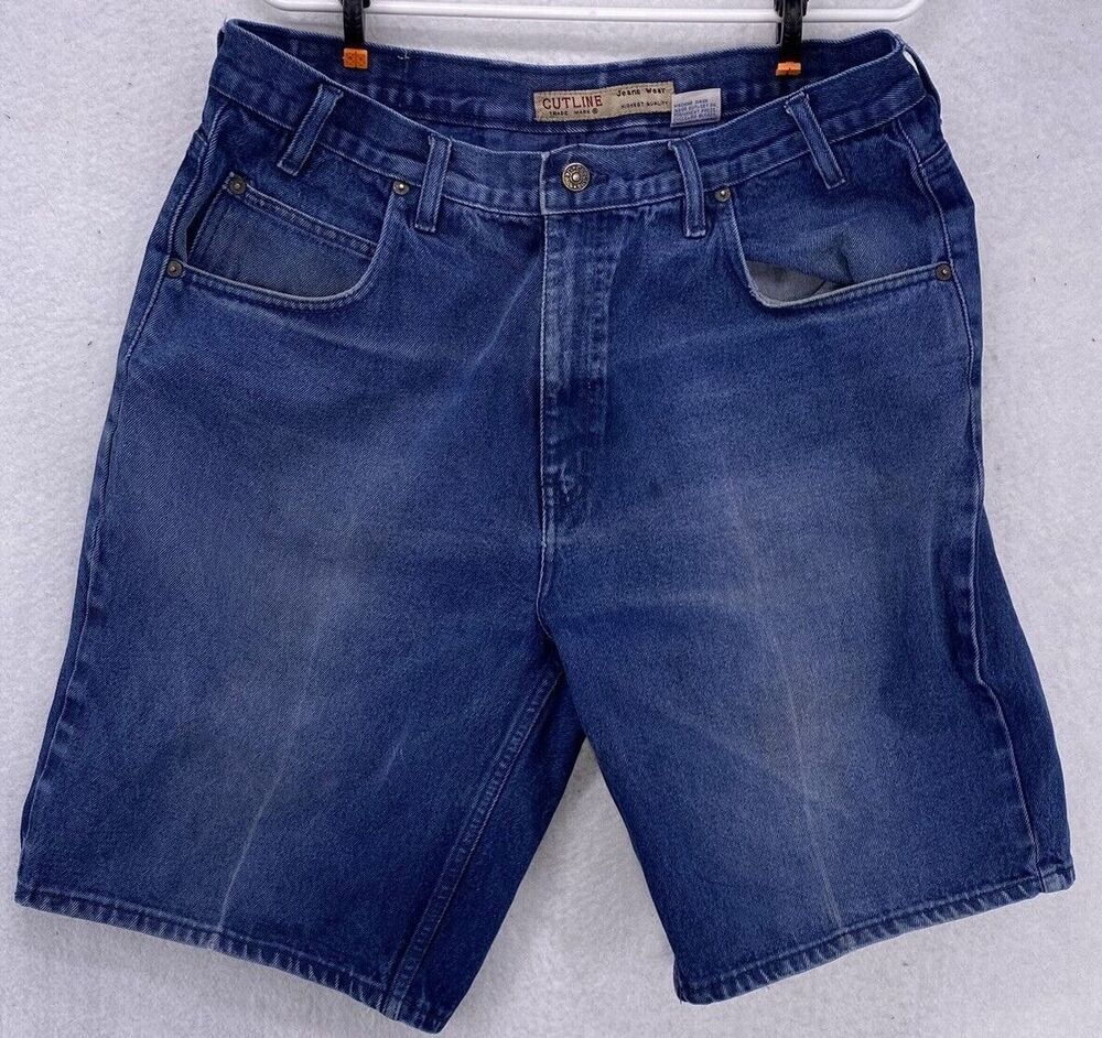 Cutline Shorts Mens Size 38 Jean Wear Blue Vintage Medium Wash Hi Rise 5 Pocket